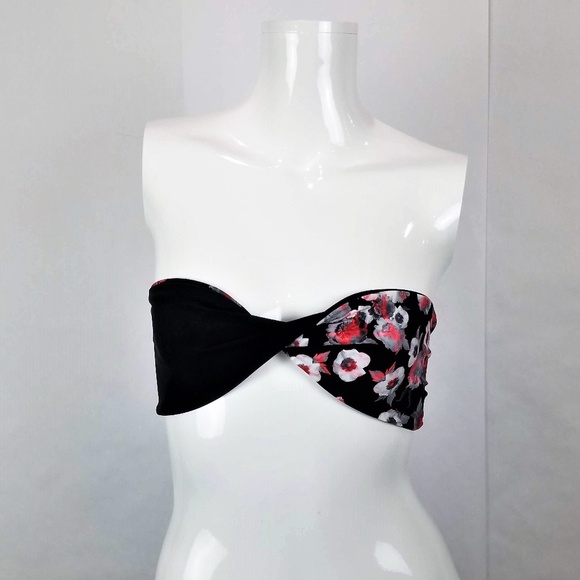 Onia Black Small Floral Allegra Bandeau Bikini Top - Picture 1 of 6